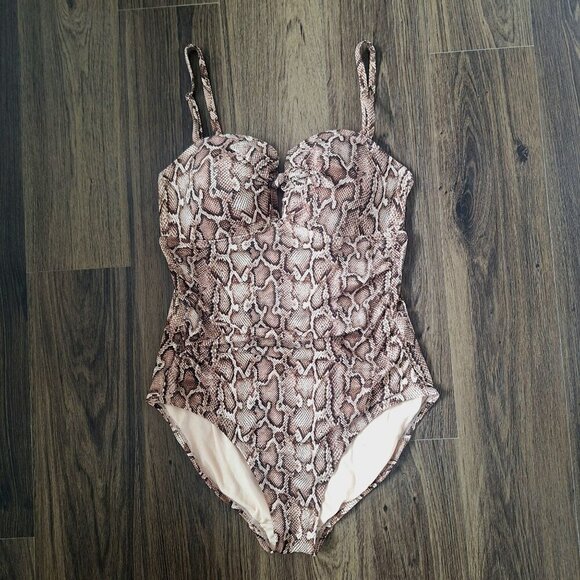 💙 Kona Sol One Piece Swimsuit Reptile Snake Print Stomach Flattering Size L - Picture 1 of 8